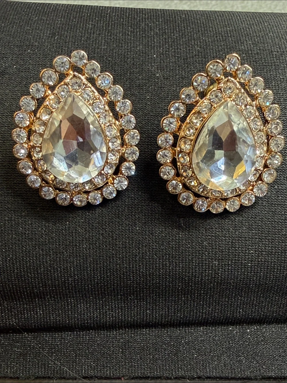 Pave Crystal Teardrop Gold Tone Statement Earrings